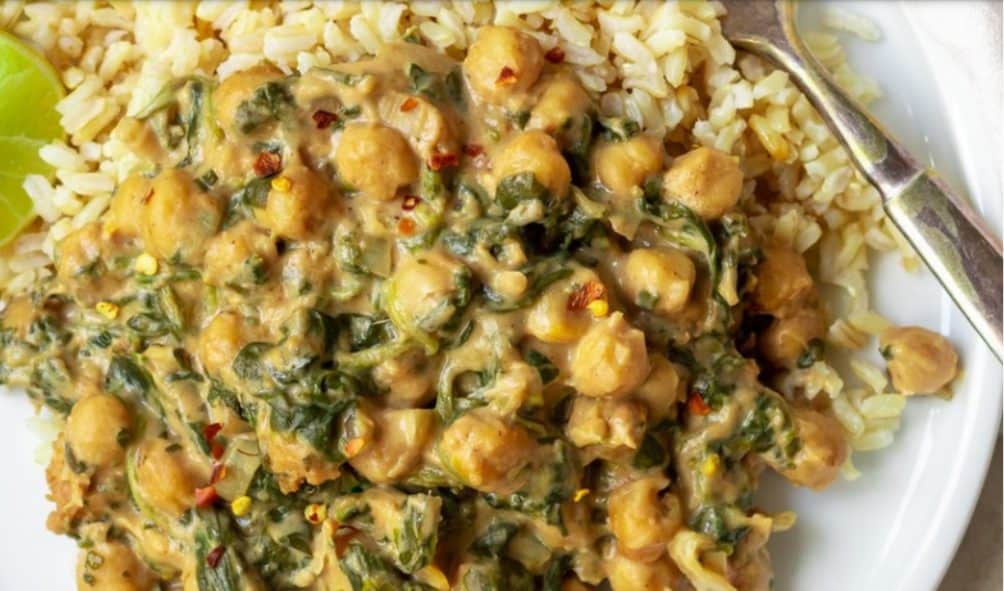 Chickpeas with Sweet & Spicy Peanut Sauce